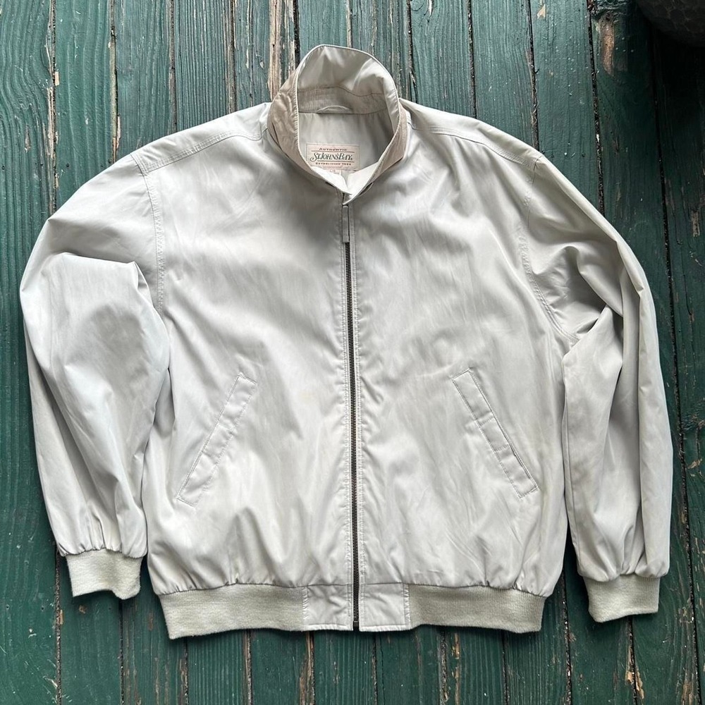 St Johns Bay Mens‎ Harrington Bomber Jacket Tan Beige Full Zip Size Large FT-80